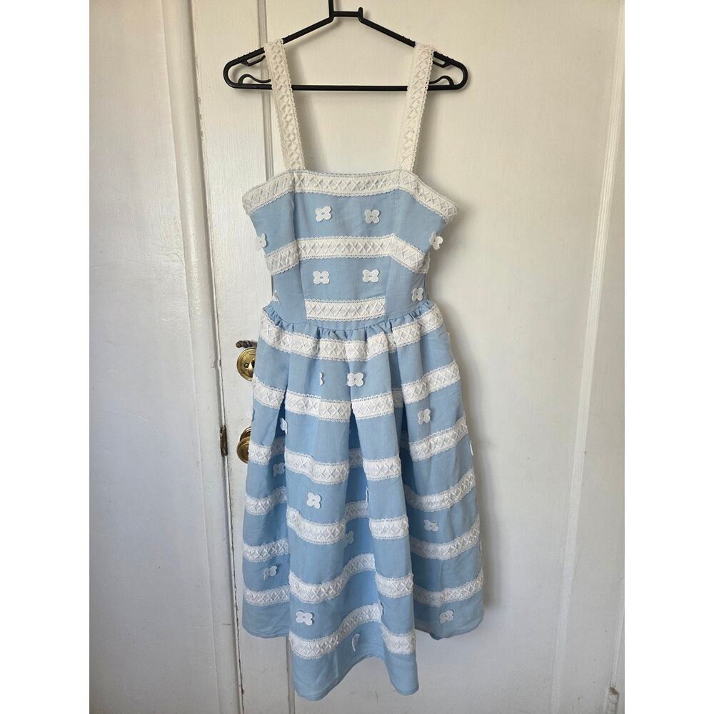 Barbie™ x Unique Vintage Blue & White Suburban Shopper Sundress Small 4 NWT - Picture 4 of 11